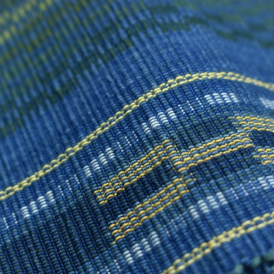 八重山ミンサー 半幅帯 藍 緑 グラデーション 草木染｜石垣市織物事業